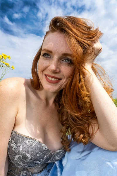 Summer Portrait Red Haired Girl — Stock Photo, Image