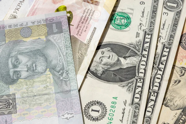 Dólares Americanos Hryvnia Ucraniana Pequeñas Denominaciones — Foto de Stock