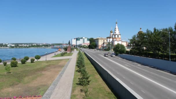 Terraplén Del Río Aegara Ciudad Irkutsk Verano — Vídeo de stock