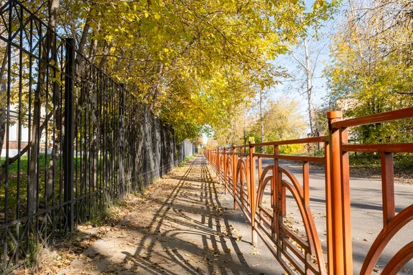 Tomma Trottoaren Täckt Med Höstlöv — Stockfoto