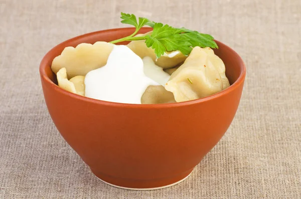 Ceramic Bowl Meat Dumpling Focus Point Lower Part Bowl — Stock Photo, Image