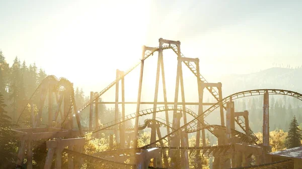 old roller coaster at sunset in forest