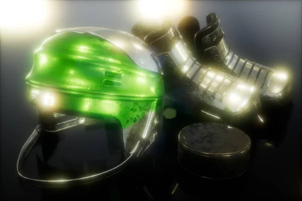 Hockey equipment in the dark — Stock Image Hockey Equipment Dark Stock Photo