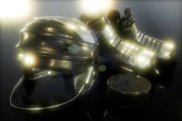 Hockey equipment in the dark — Stock Image Hockey equipment in the dark Royalty Free Stock Photos