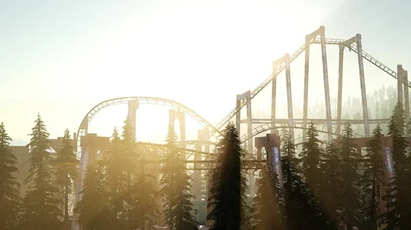 old roller coaster at sunset in forest