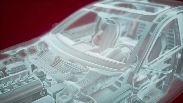 Holographic animation of 3D wireframe car model
