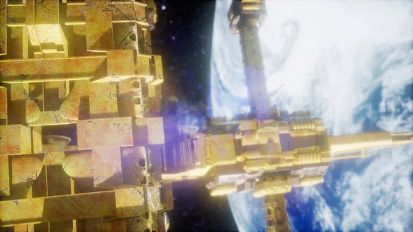 Space Station And Earth. 3D Animation. Elements of this image furnished by NASA.