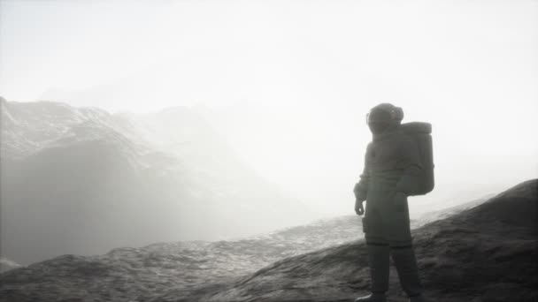 Astronaut on another planet with dust and fog — Stock Footage Astronaut on another planet with dust and fog Video Clip