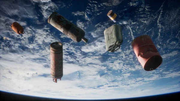 Space debris, pollution of the atmosphere of the planet Earth and space by human waste. Elements furnished by NASA