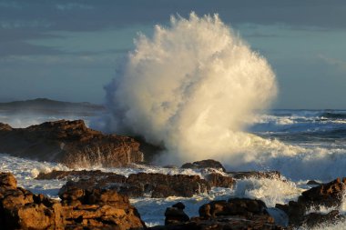 Kıyı kayalarında büyük kırılma dalgası