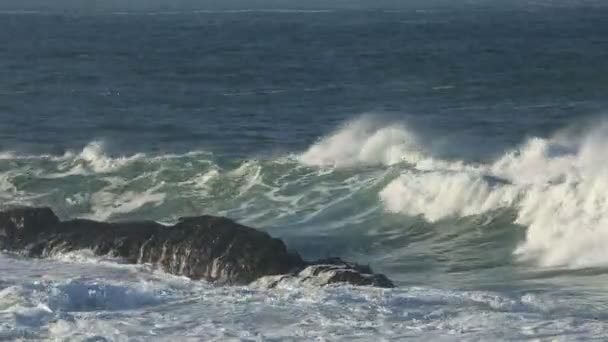 Paisaje Marino Con Grandes Olas Rompiendo Sobre Rocas — Vídeos de Stock