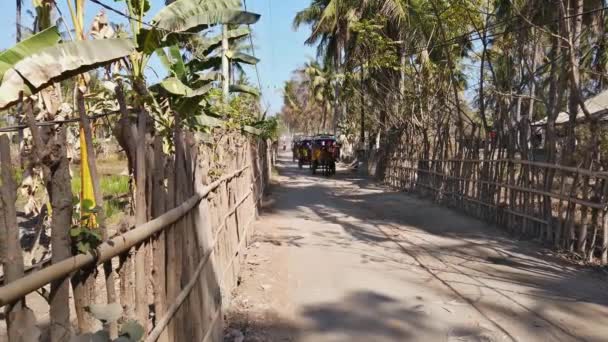 トラバンガン インドネシア 2019年9月10日 トラバンガン島の狭い路地で観光客を輸送するために使用される馬車 — ストック動画
