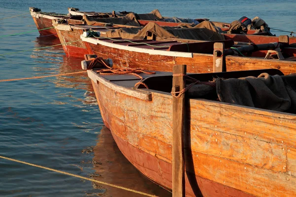 Verankerde Houten Boten Late Namiddag Licht Zanzibar Eiland — Stockfoto