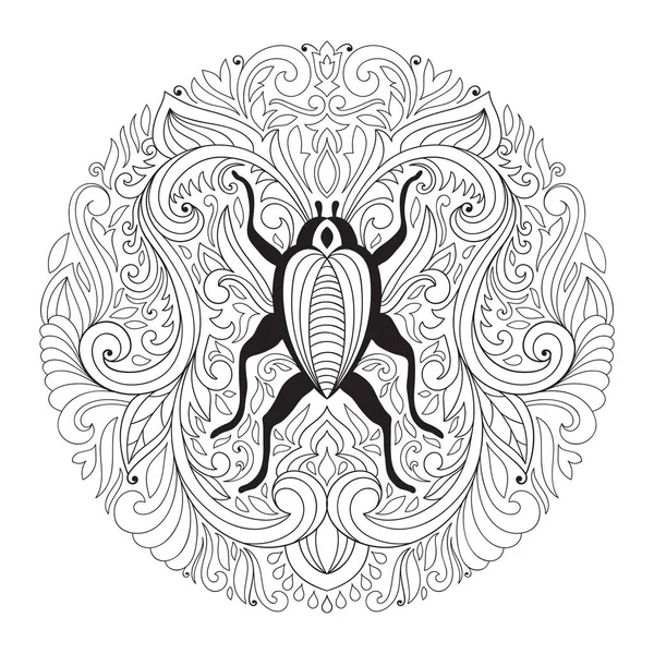 Vector Floral Mandala Bug Colouring Pages Vintage Style — Stock Vector