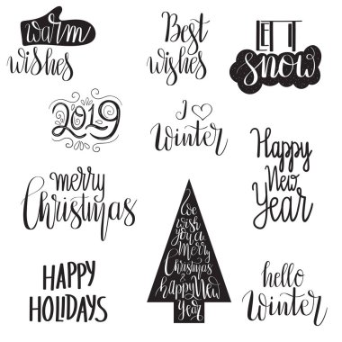 Vektör Noel Letterings. Mutlu Noeller. Yeni Yılınız Kutlu Olsun. Kar let. En İyi Dileklerimle.