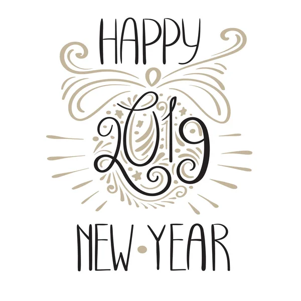 Vector 2019 New Year Greeting Card Fir Tree Ball Merry — Stock Vector