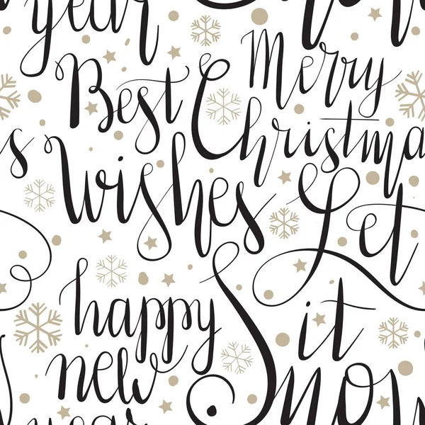Vector Seamless Pattern Christmas Letterings Merry Christmas Happy New Year — Stock Vector
