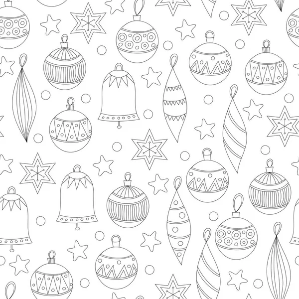 Vector Seamless Pattern Retro Christmas Balls Colouring Page — Stock Vector