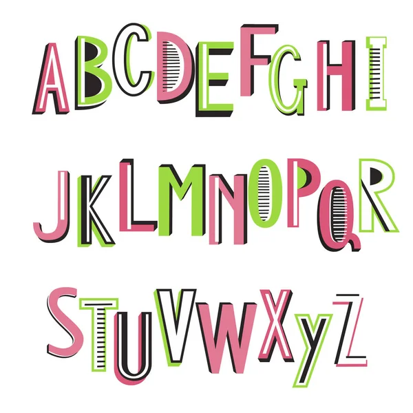 Vector Latin Striped Bright Alphabet — Stock Vector