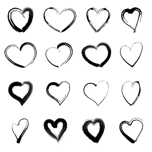 Vector Grunge Heart Collection Mano Dibujada Grunge Estilo Cepillo Seco — Vector de stock