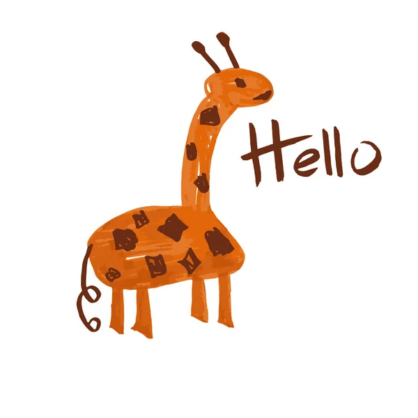 Girafe de dessin animé vectoriel avec Bonjour Lettrage . — Image vectorielle