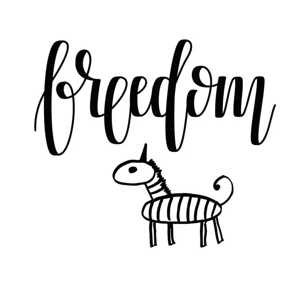 Vektor tecknad Zebra med frihet bokstäver. — Stock vektor