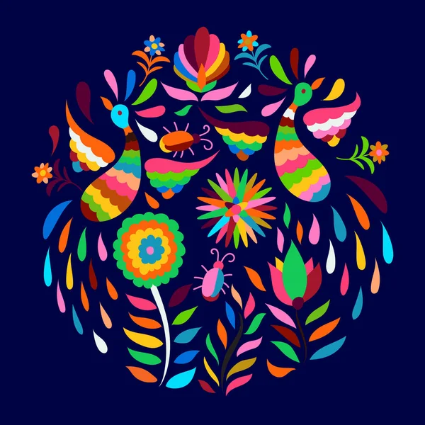 Patrón de círculo de estilo Otomi — Vector de stock