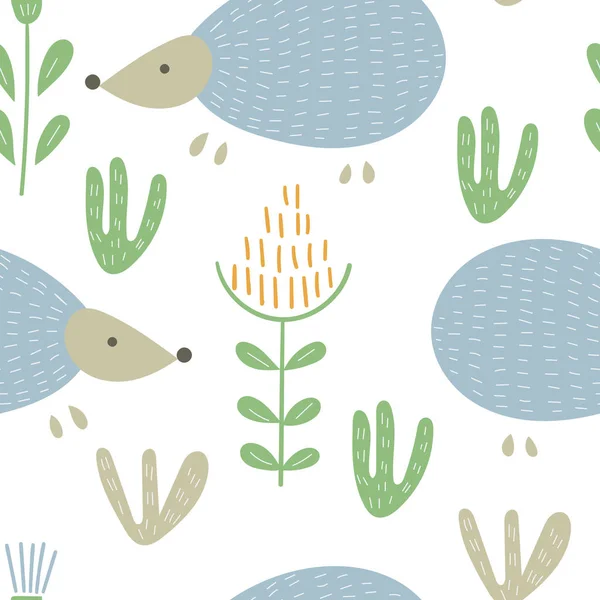 귀여운 숲 동물 벡터 원활한 아기 패턴 — 스톡 벡터