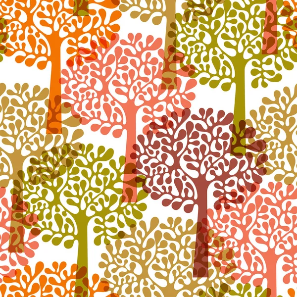 Vector Seamless Pattern with autumn oak trees — Stock Vector