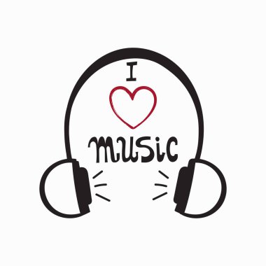 Kulaklık ve el yazısıyla vektör çizimi