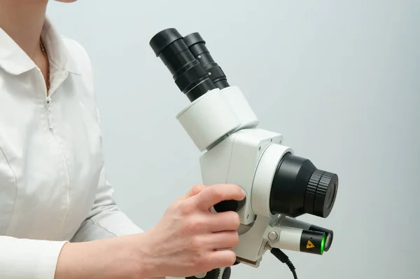 Gynecologist Working Colposcope Clinic — Stock Photo, Image