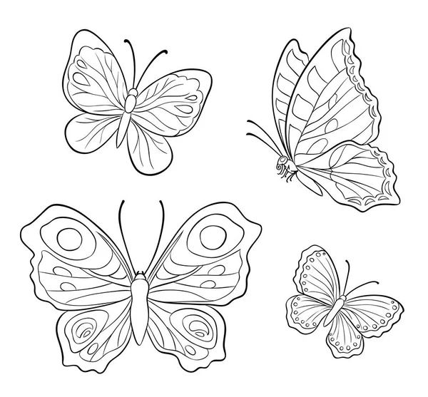 Sada Čtyř Vektorové Motýlů Přehledech — Stockový vektor