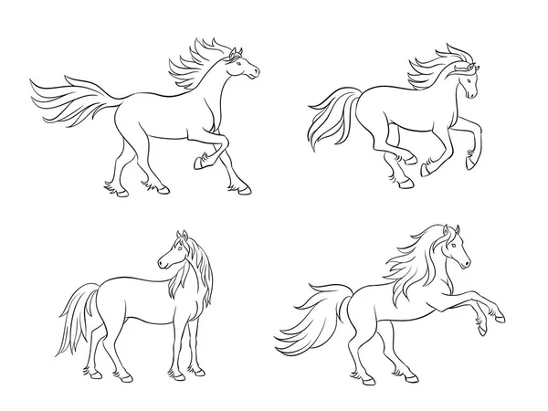 Conjunto Diferentes Caballos Contornos Ilustración Vectorial Eps8 — Archivo Imágenes Vectoriales