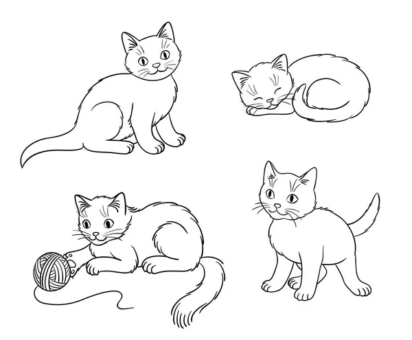 Čtyři Různé Koťata Obrysy Vektorové Ilustrace Eps8 — Stockový vektor