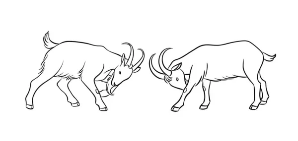 Butting caprinos em contornos - ilustração vetorial — Vetor de Stock