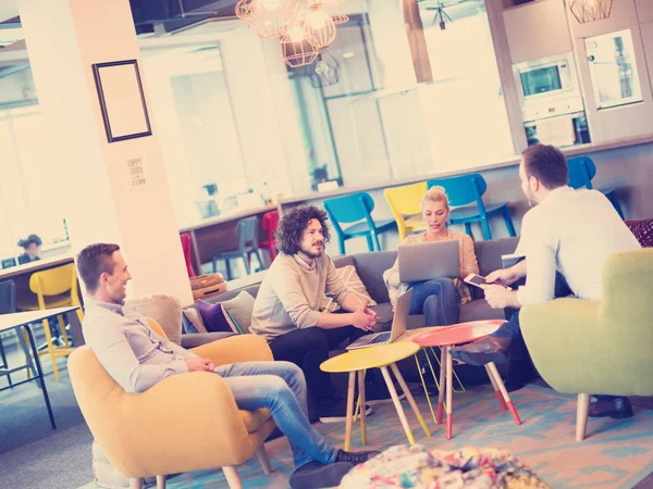 Group Young Business People Discussing Business Plan Modern Startup Office — Stock Photo, Image