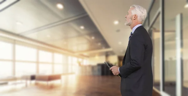 Retrato Hombre Negocios Sénior Frente Oficina Moderna — Foto de Stock