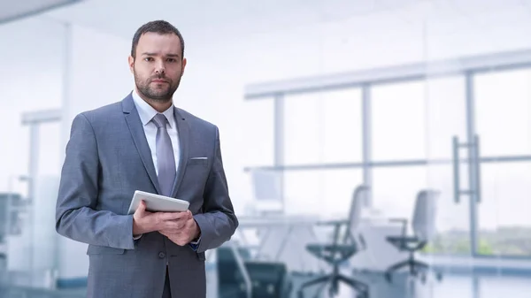 Portrait Young Junior Businessman Front His Big Modern Office — Stock Photo, Image