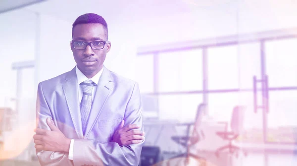 Portrait Young Junior Businessman Front His Big Modern Office — Stock Photo, Image