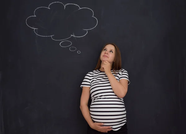 Young Pregnant Woman Thinking Names Her Unborn Baby Writing Them — Stock Photo, Image