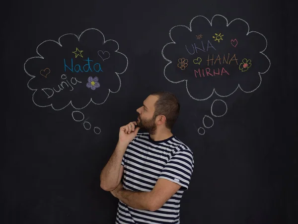 Young Future Father Thinking Names His Unborn Baby Writing Them — Stock Photo, Image