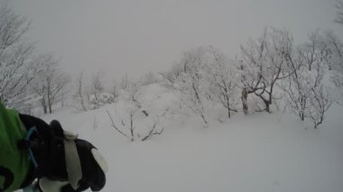 GoPro göğüs Dağı kayakçı ekstrem ormandaki taze kar kar kış kayak