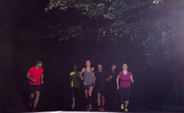 Gruppo Persone Sane Che Fanno Jogging Nel Parco Cittadino Squadra — Foto Stock