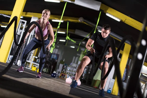 Jong Fit Sport Paar Uit Werken Functionele Training Sportschool Doen — Stockfoto