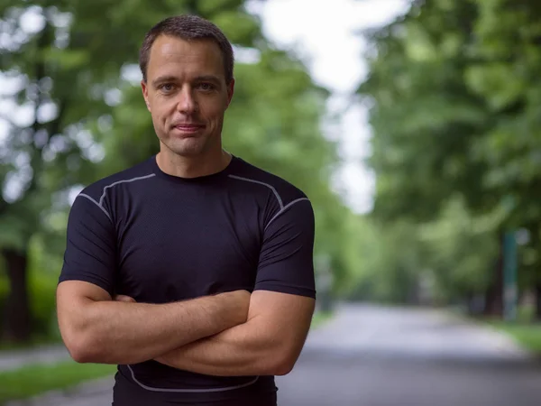 Portrait Entraînement Coureur Masculin Musclé Forme Pour Marathon Course Sur — Photo