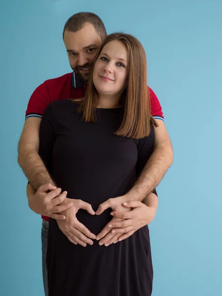 Portrét Šťastný Mladý Manželský Pár Muž Který Držel Jeho Těhotná — Stock fotografie