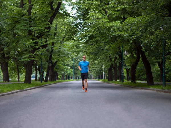 Dopasuj Mięśni Mężczyzna Runner Szkolenia Maraton Piękne Drogi Przyrodzie — Zdjęcie stockowe