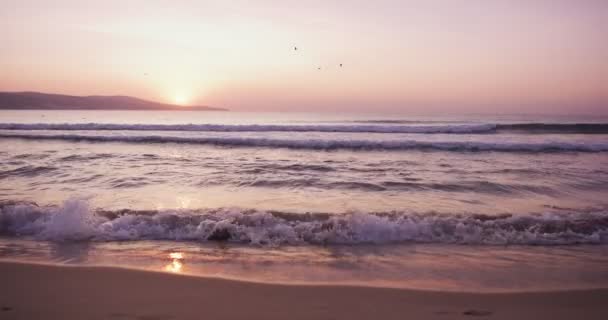 Calm Nature Scene Beach Waves Sunrise Summer Morning Slow Motion — Stock Video