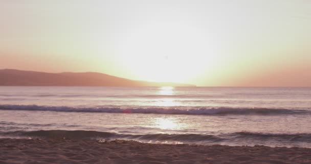 Calm Nature Scene Beach Waves Sunrise Summer Morning Slow Motion — Stock Video