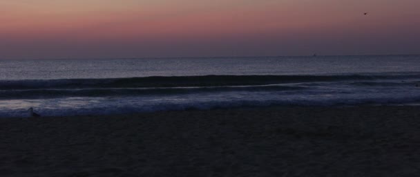 Lugna Naturen Scen Stranden Vågor Soluppgången Sommarmorgon Slow Motion — Stockvideo